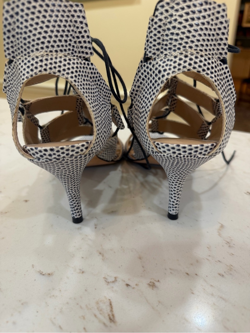 Loeffler Randall Black & White Dot Lace-Up Leather Heels - Picture 4 of 5